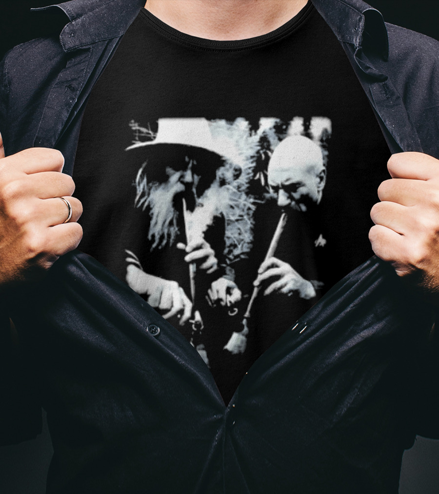 Wizard And Space Captain Smoking Cosmic Meme Scene T-Shirt