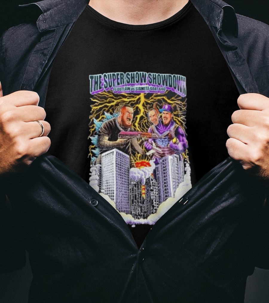 The Super Show Showdown FJ Outlaw Vs Siamese Goat God Lightning Clash Skyscraper Battle T-Shirt