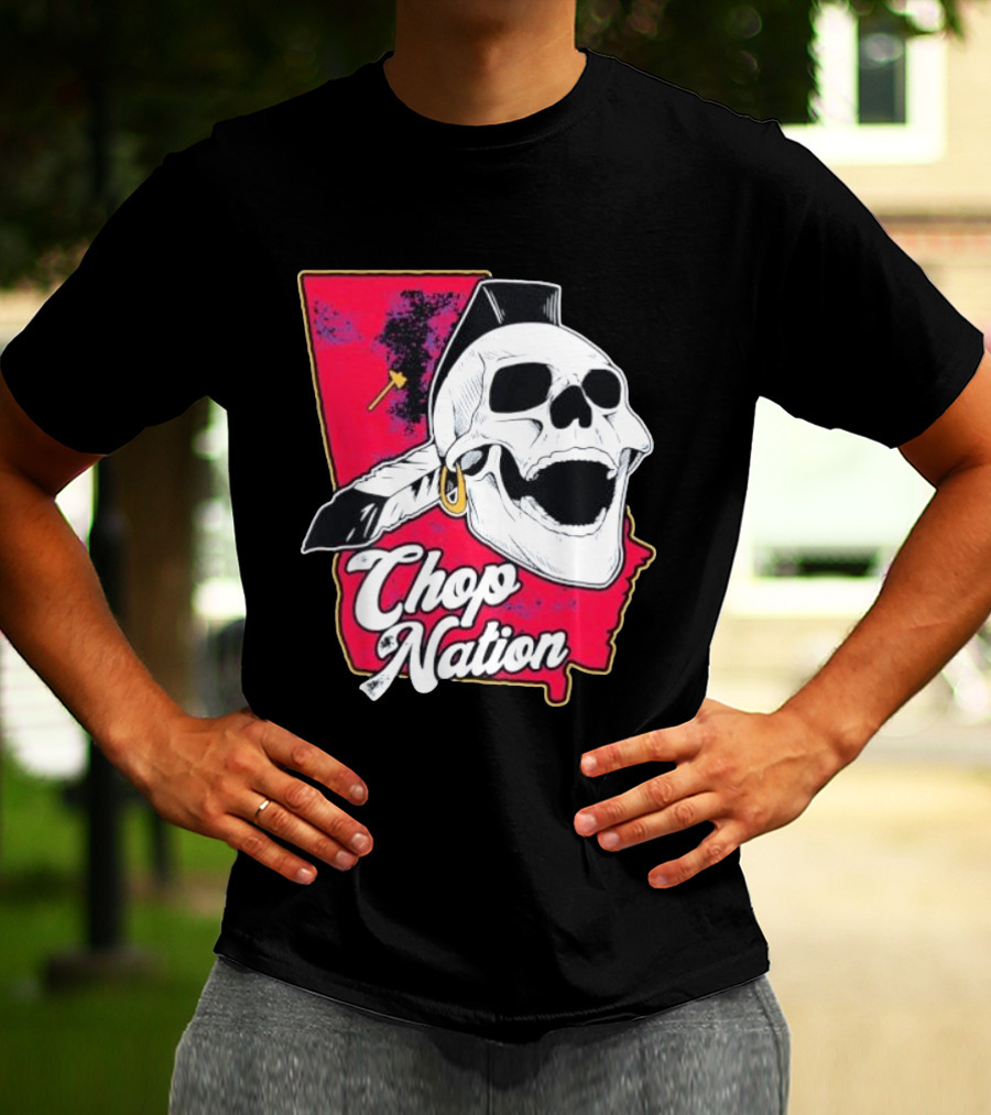 Atlanta Braves Chop Nation Skull Tomahawk Chop T-Shirt