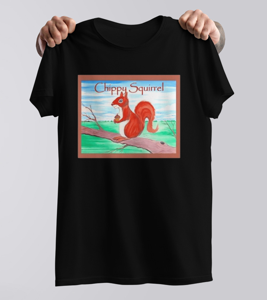 Chippy Squirrel Acorn On Tree Branch Nature Scene T-Shirt