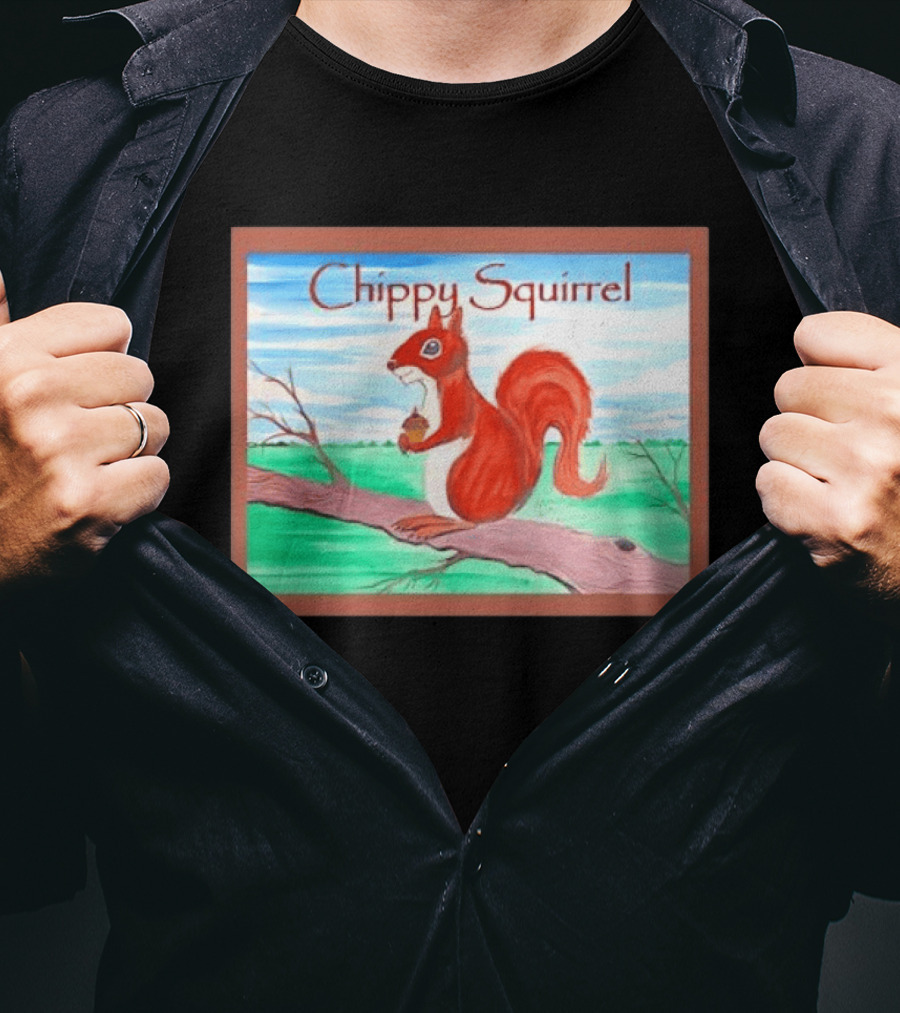 Chippy Squirrel Acorn On Tree Branch Nature Scene T-Shirt