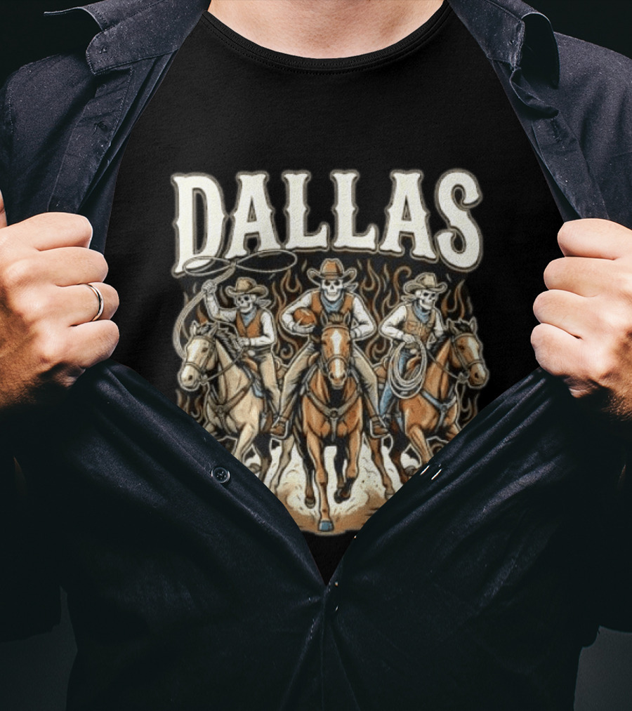 Dallas Cowboys Skeleton Rider Trio On Horses T-Shirt