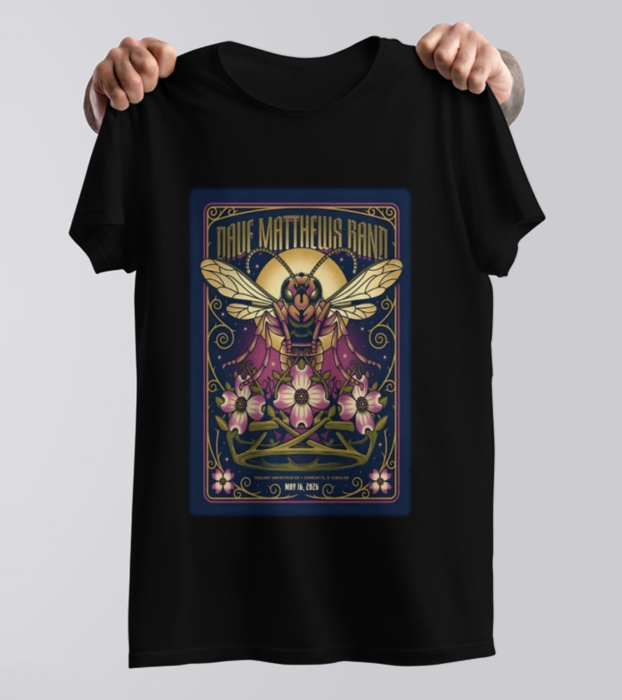 Dave Matthews Band Concert Charlotte NC May 16 2026 Truant Amphitheater Art Deco Inspired Honeybee And Flowers T-Shirt