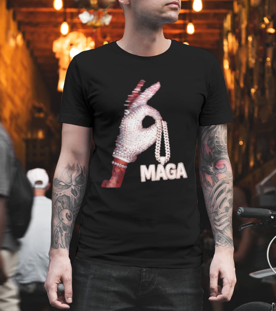 MAGA Iceman Hand Gesture With Diamond Encrusted Jewelry T-Shirt