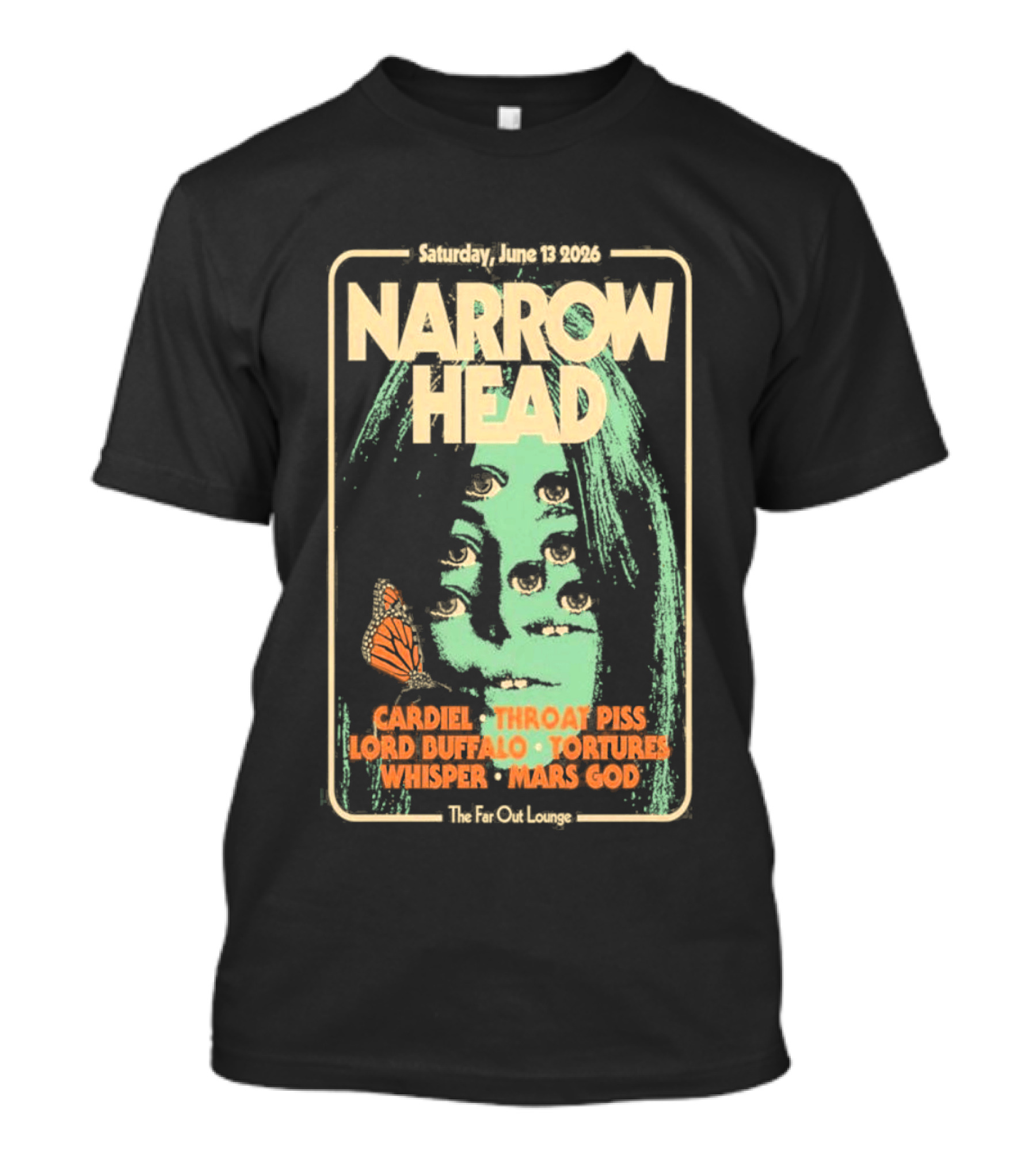 Narrow Head Saturday June 13 2026 Far Out Lounge And Stage Austin TX Throat Piss Body Of Light Vision Video Masocoder T-Shirt