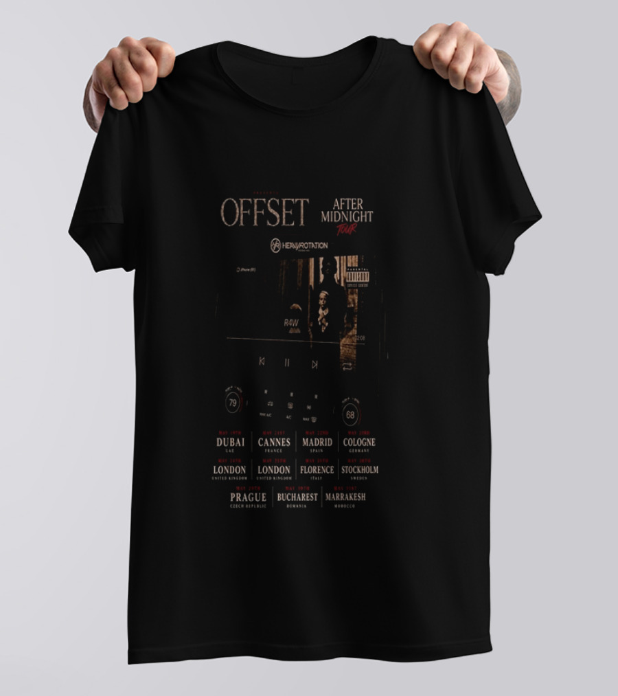 OFFSET After Midnight Tour 2026 Dubai London Cannes Madrid Florence Stockholm T-Shirt
