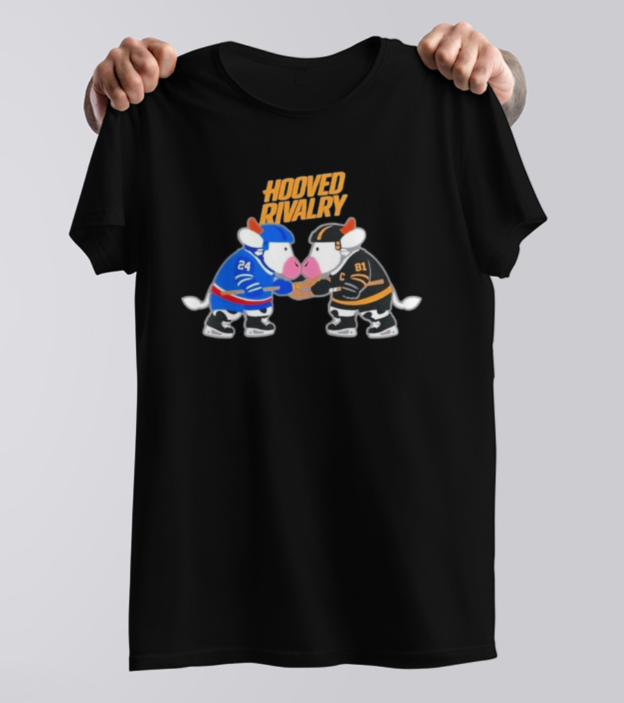 Buffalo Sabres Boston Bruins Hooved Rivalry Hockey Cow Characters T-Shirt
