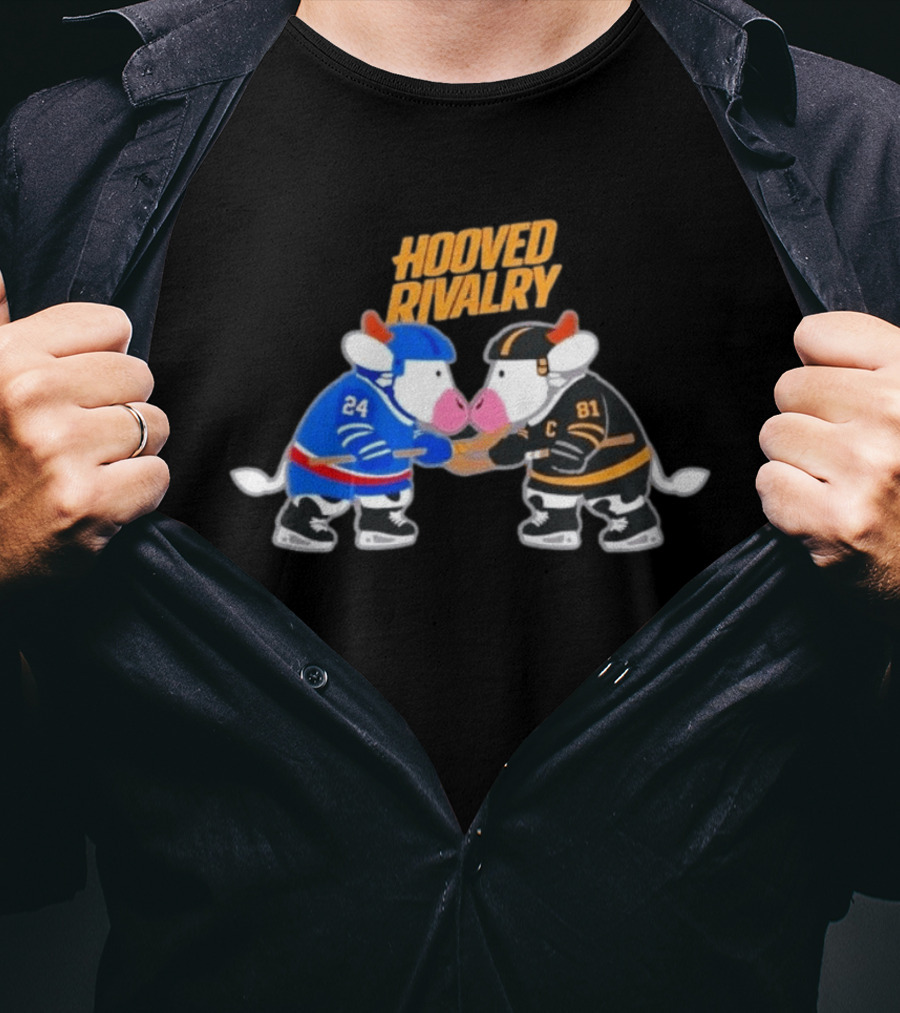 Buffalo Sabres Boston Bruins Hooved Rivalry Hockey Cow Characters T-Shirt