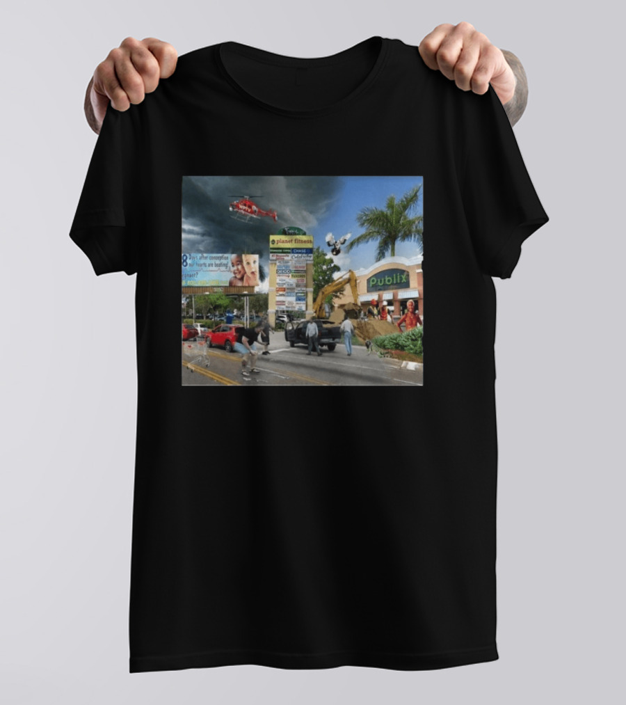 Planet Fitness Publix Chaos At Florida Shopping Plaza With Helicopter And Billboard T-Shirt