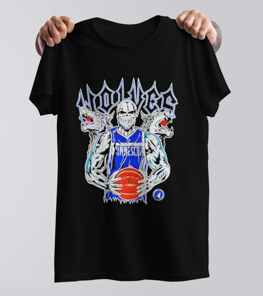 Wolves Minnesota Basketball Skeleton Player With Wolf Heads T-Shirt