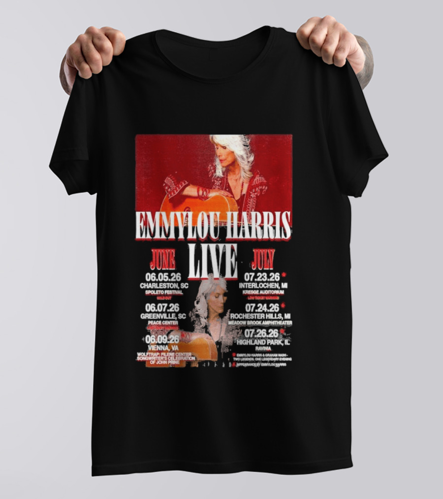 Emmylou Harris Live World Tour June July 2026 Dates And Locations T-Shirt