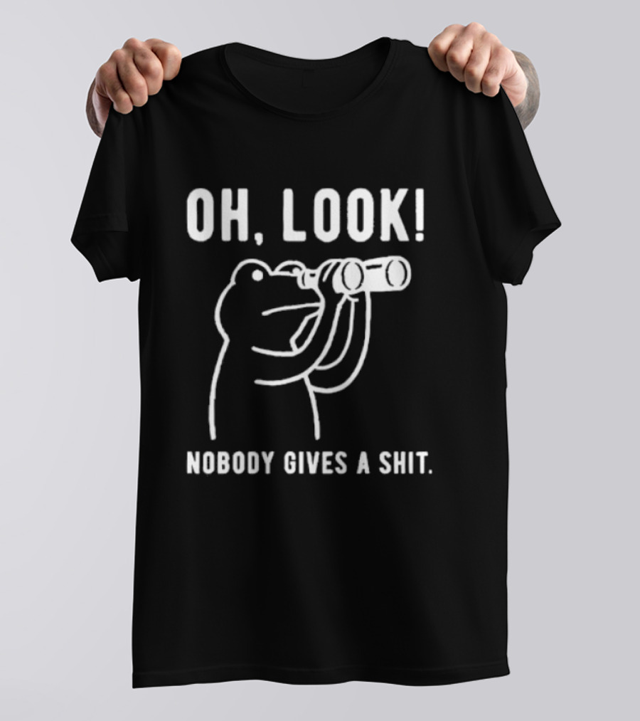 Oh Look Nobody Gives A Shit Indifferent Frog With Binoculars T-Shirt
