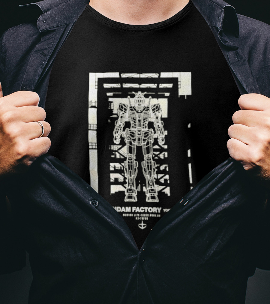 Yokohama Gundam Factory RX 78F00 Mobile Suit White Blueprint T-Shirt