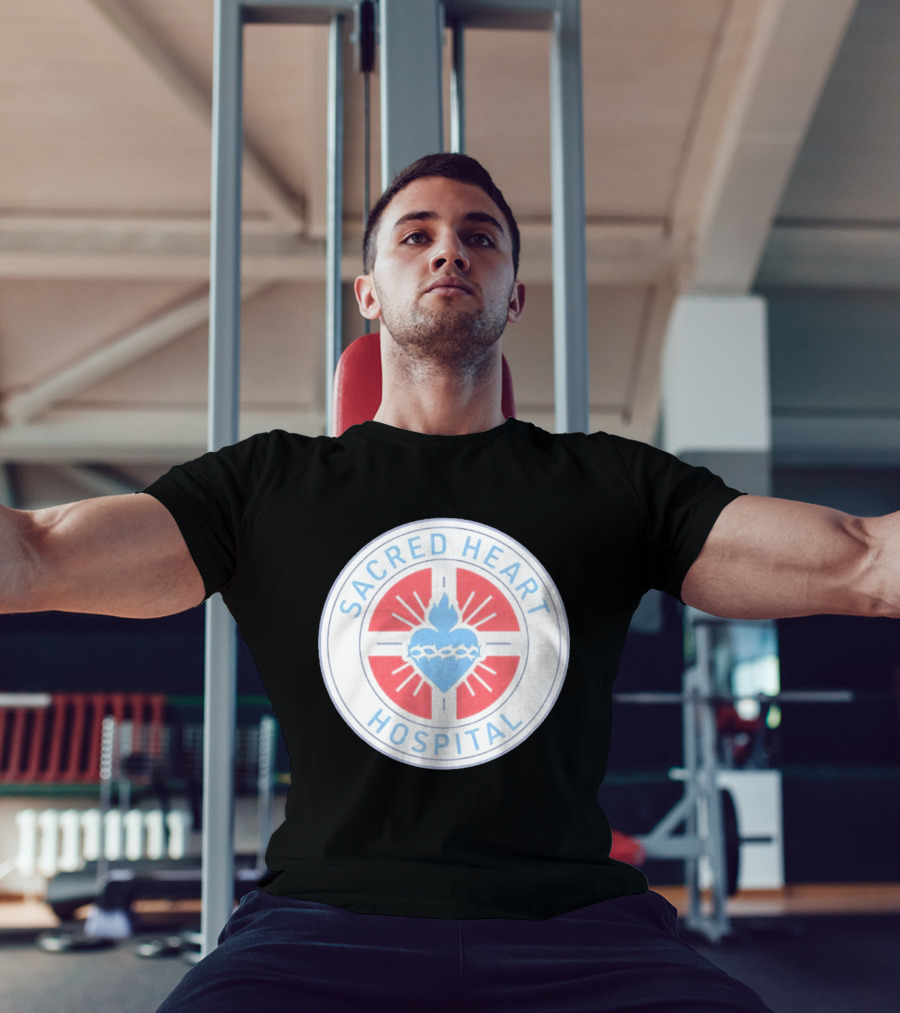 Sacred Heart Hospital Emblem With Blue And Red Heart T-Shirt