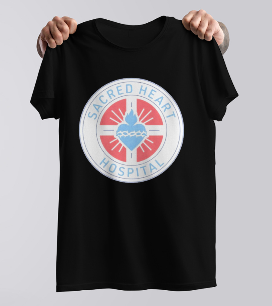 Sacred Heart Hospital Emblem With Blue And Red Heart T-Shirt