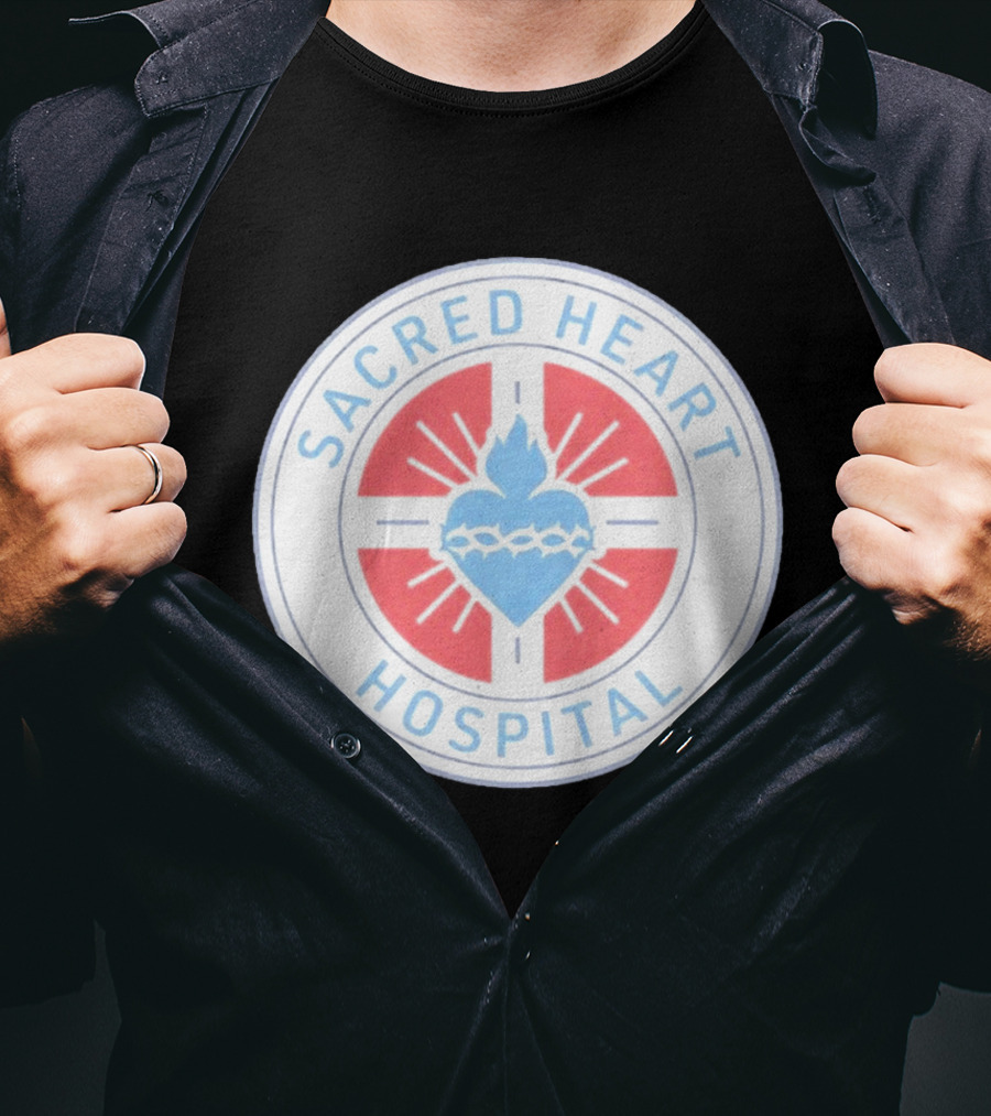 Sacred Heart Hospital Emblem With Blue And Red Heart T-Shirt