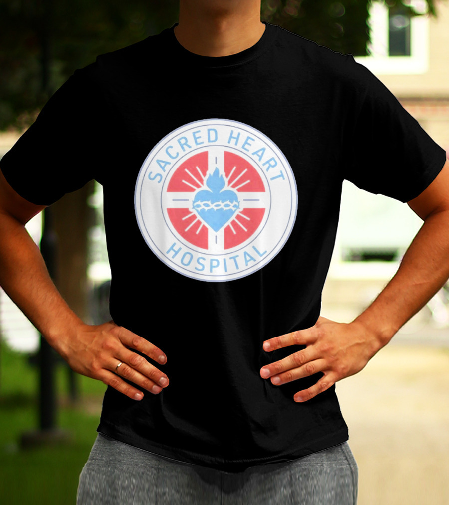 Sacred Heart Hospital Emblem With Blue And Red Heart T-Shirt
