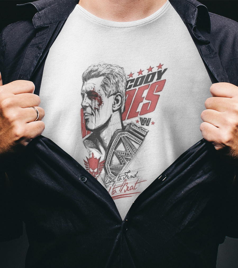 Cody Rhodes Easy To Find Hard To Beat Wrestling Legend Bold Red Text Star Motif T-Shirt