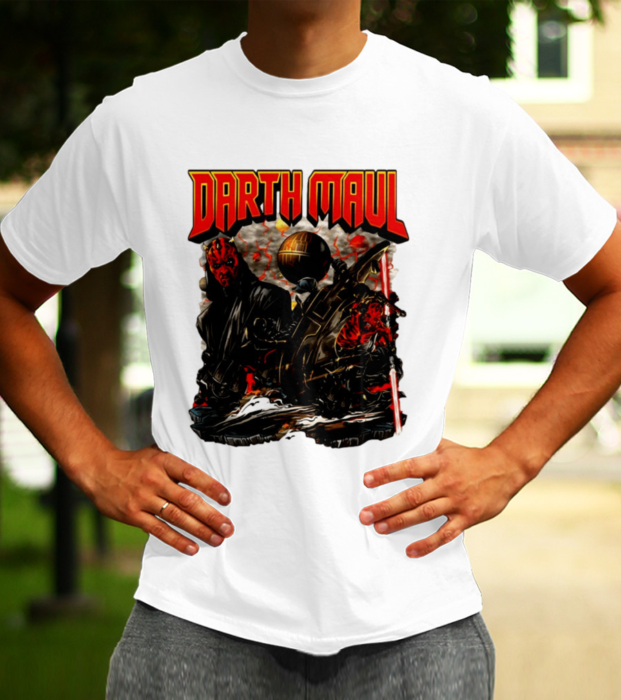 Darth Maul Star Wars Sith Warrior Battle Scene With Lightsaber And The Death Star T-Shirt