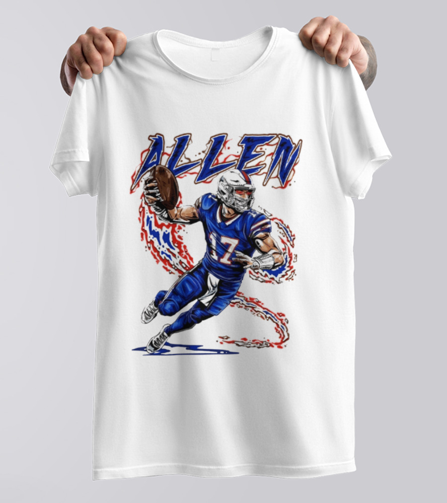 Josh Allen 17 Football Action Lightning Bolt T-Shirt