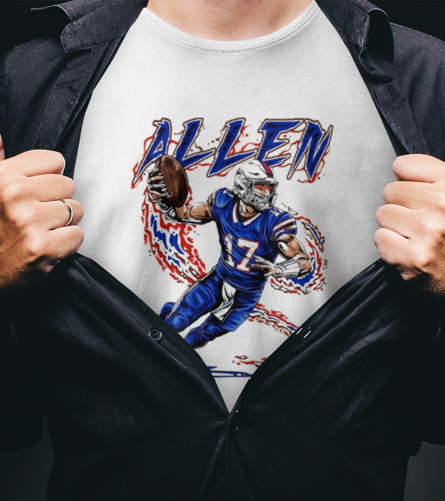 Josh Allen 17 Football Action Lightning Bolt T-Shirt