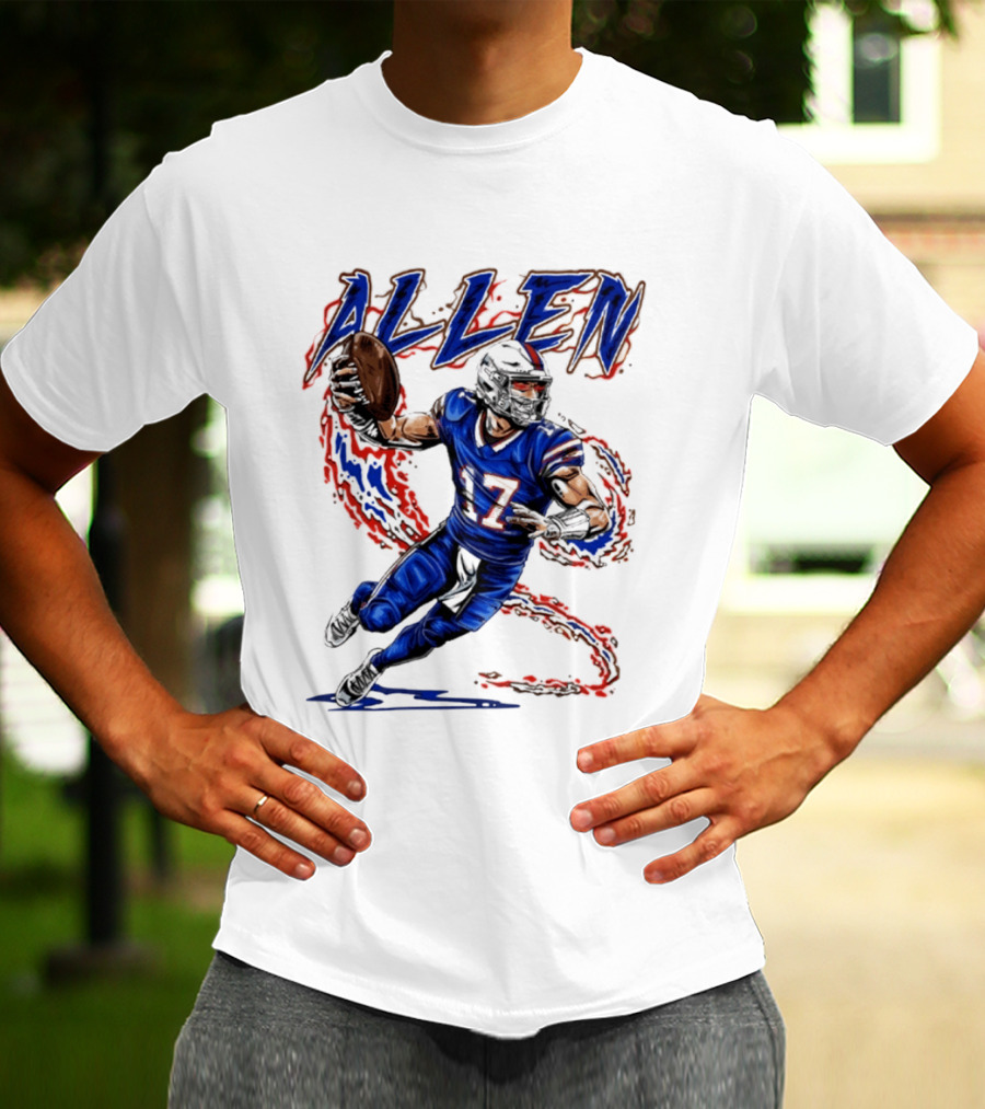 Josh Allen 17 Football Action Lightning Bolt T-Shirt