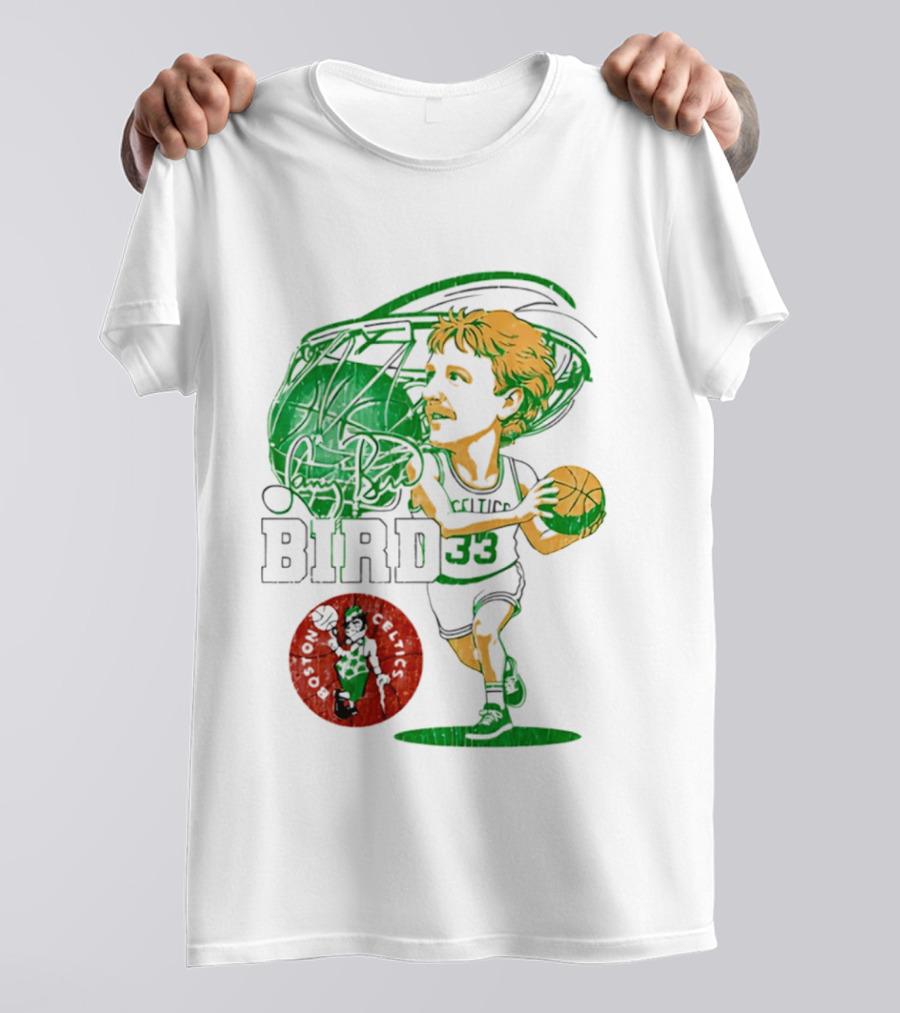 Boston Celtics Larry Bird Caricature NBA Legend 33 Basketball T-Shirt