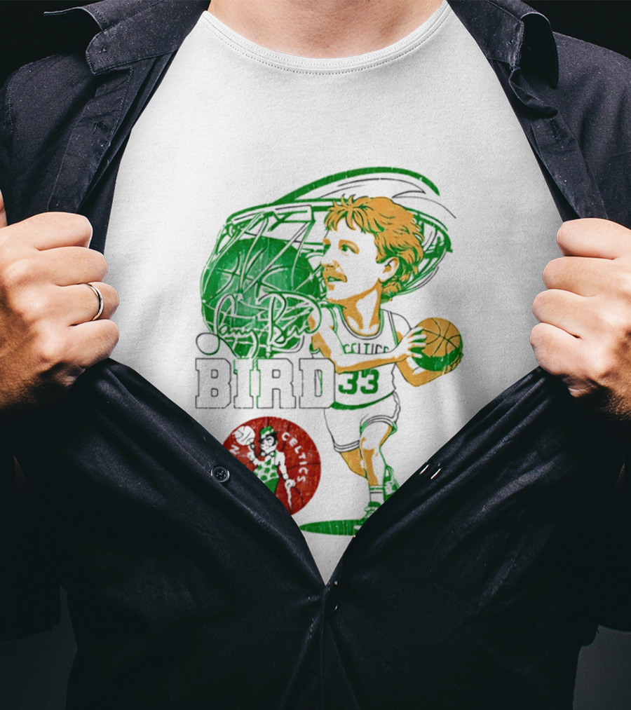 Boston Celtics Larry Bird Caricature NBA Legend 33 Basketball T-Shirt