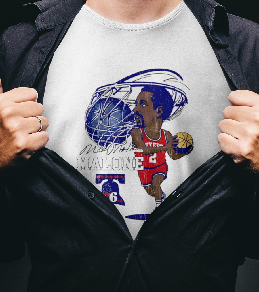 Moses Malone Philadelphia 76ers Basketball Caricature T-Shirt