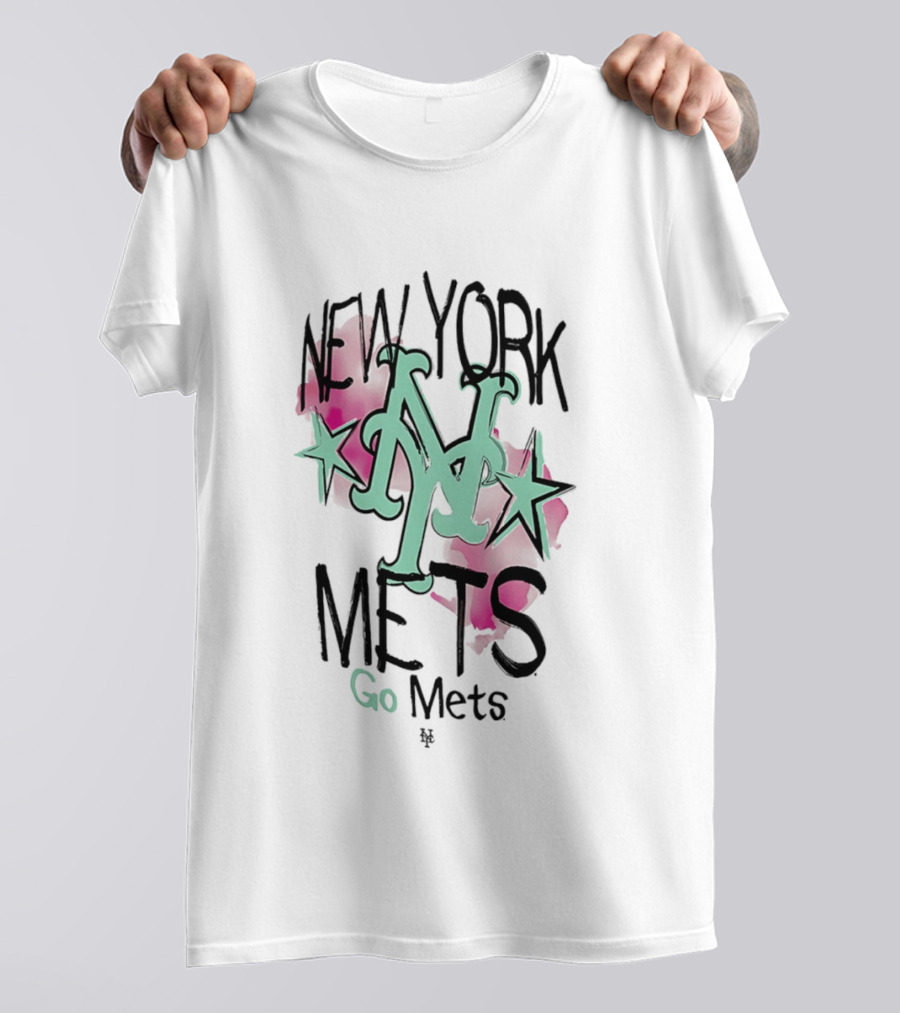 New York Mets Go Mets Watercolor Stars MLB Fan Gear T-Shirt