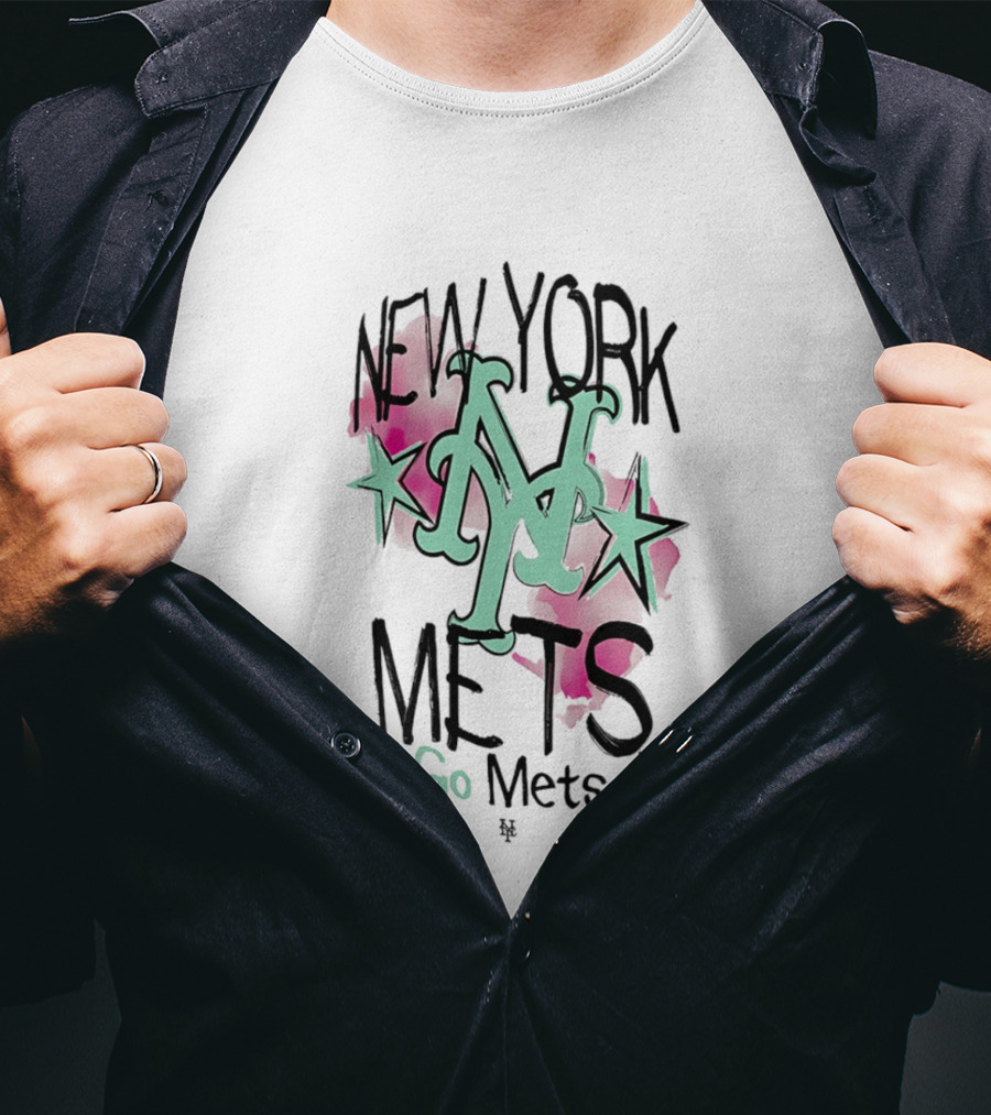 New York Mets Go Mets Watercolor Stars MLB Fan Gear T-Shirt