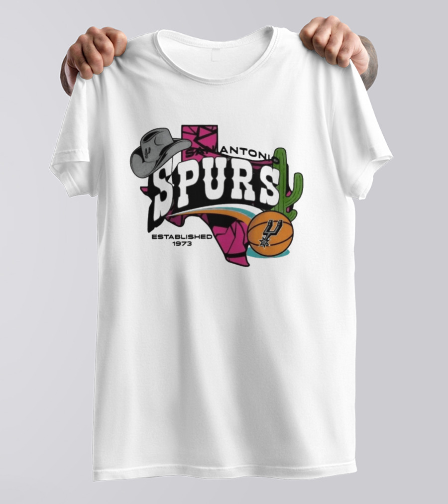 San Antonio Spurs Texas Cowboy Hat Cactus Basketball Established 1973 T-Shirt