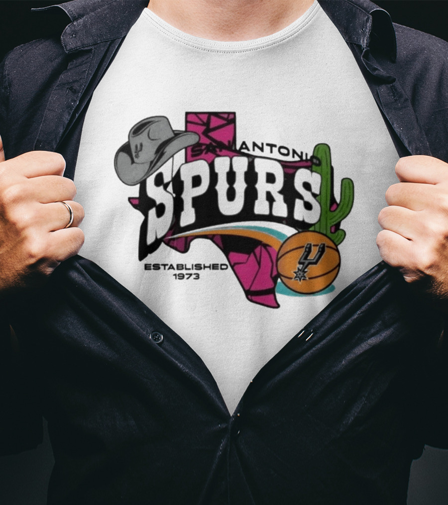 San Antonio Spurs Texas Cowboy Hat Cactus Basketball Established 1973 T-Shirt