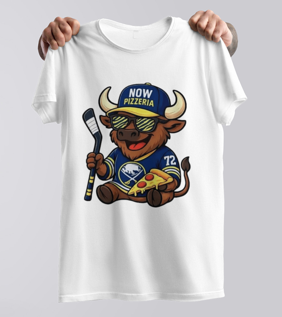 Tage Thompson Now Pizzeria Pizza Buffalo Sabres Hockey Bull Character 72 T-Shirt
