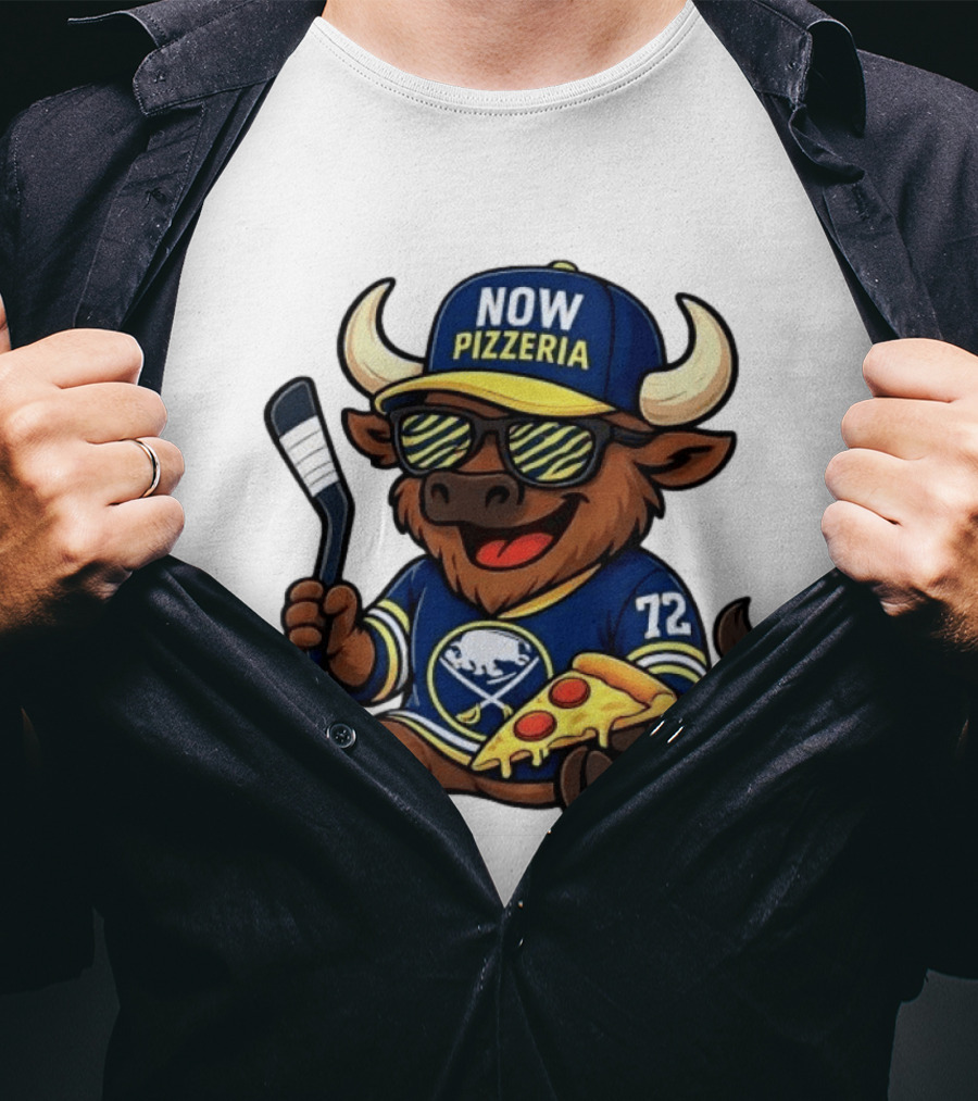 Tage Thompson Now Pizzeria Pizza Buffalo Sabres Hockey Bull Character 72 T-Shirt