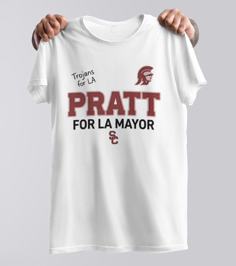 Trojans For LA Pratt For LA Mayor Campaign With Trojan Helmet T-Shirt