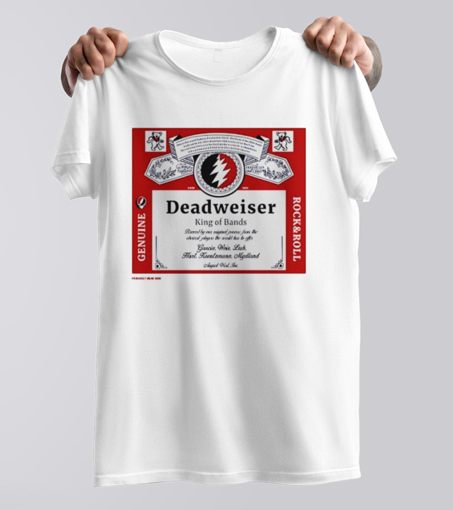 Deadweiser Grateful Dead King Of Bands Rock And Roll Label Genuine Tie Dye Spiral Lightning Bolt T-Shirt