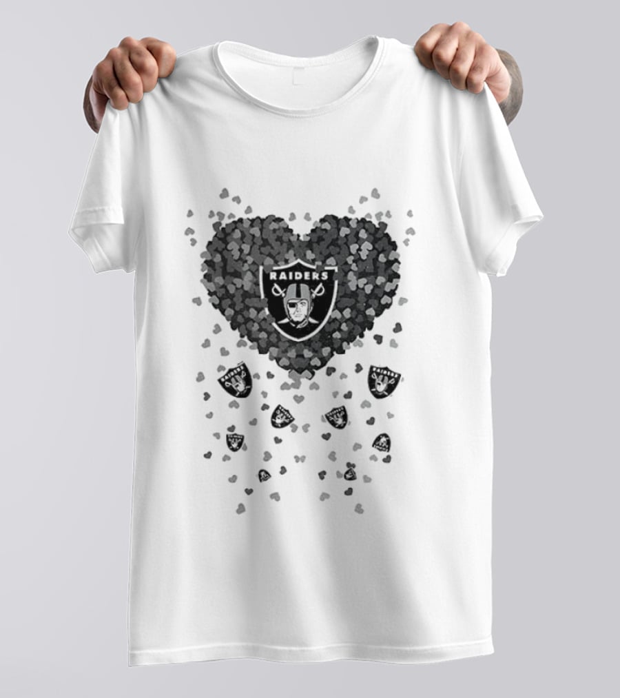 Heart Of Las Vegas Raiders Football 2026 Team Logo Emblem With Black And Silver Hearts T-Shirt