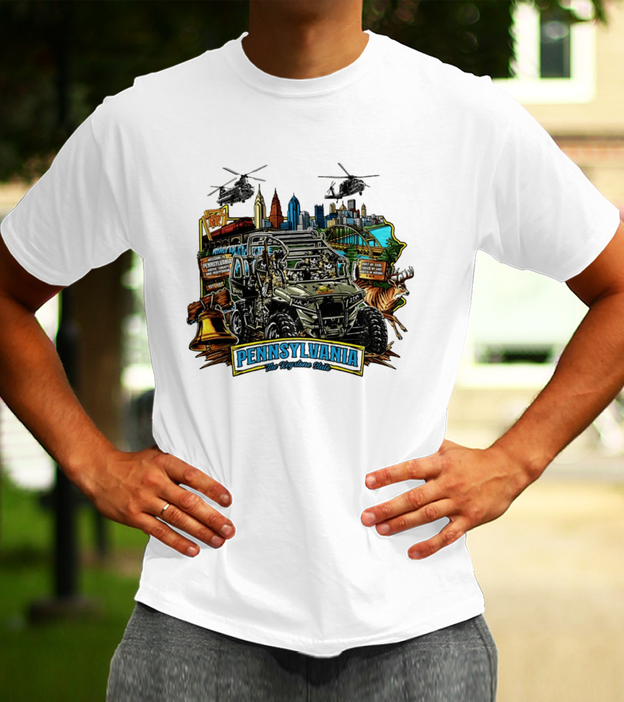 Pennsylvania The Keystone State Adventure Skyline Wildlife And City Landmarks T-Shirt