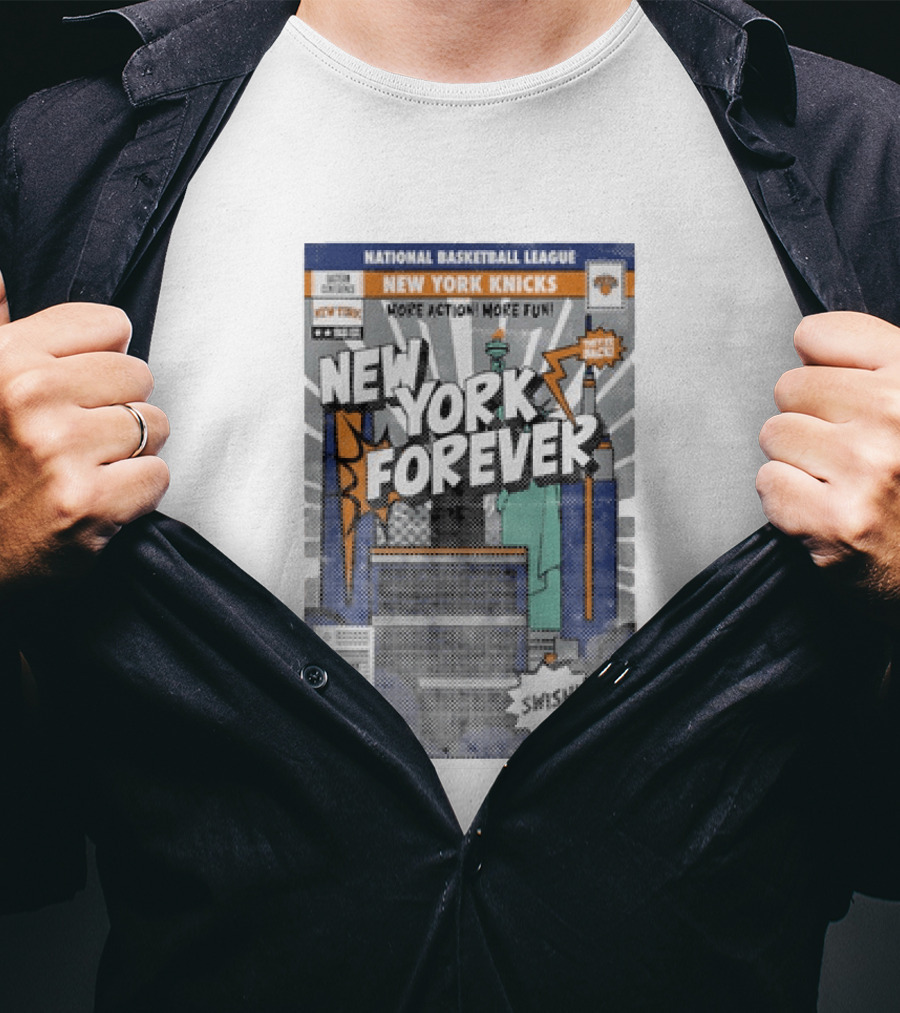 New York Knicks National Basketball League New York Forever Comic Book Style Swish NYC Basketball Fun T-Shirt
