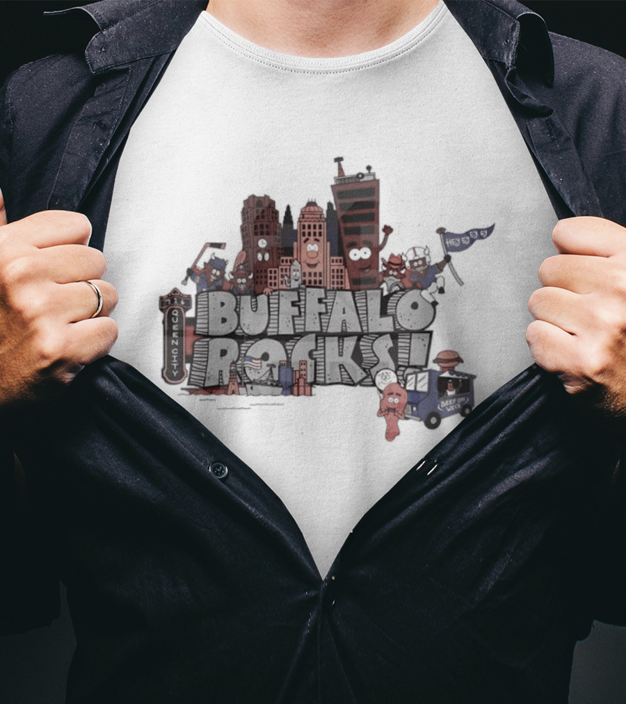 Buffalo Rocks City Landmarks Cartoon Historic Skyline T-Shirt