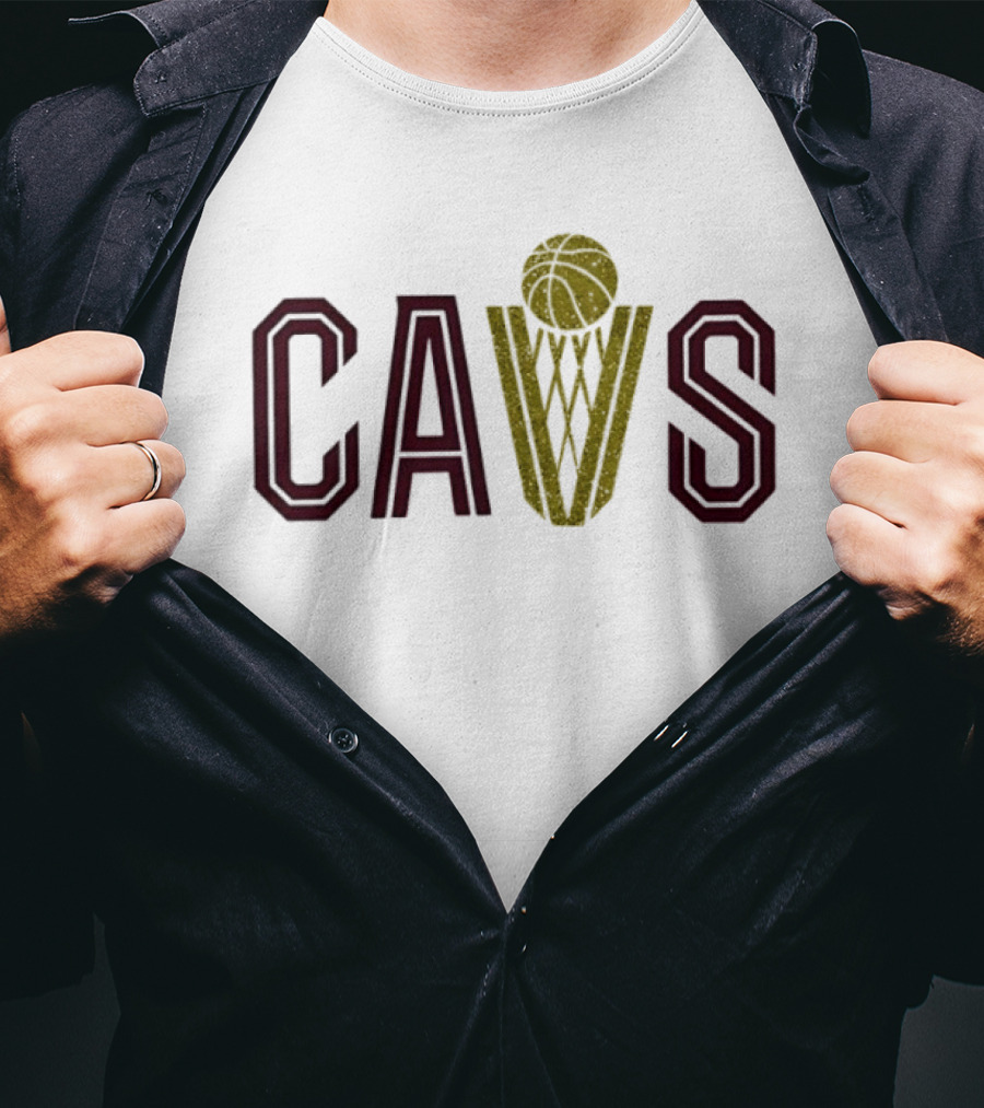 CAVS Gold Glitter Basketball Trophy Net T-Shirt