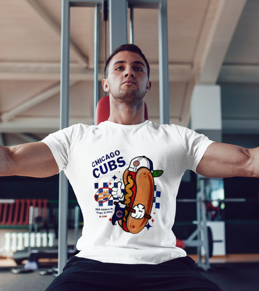 Chicago Cubs World Famous 1060 Addison St Hot Dog Wrigley Field Baseball Fan T-Shirt