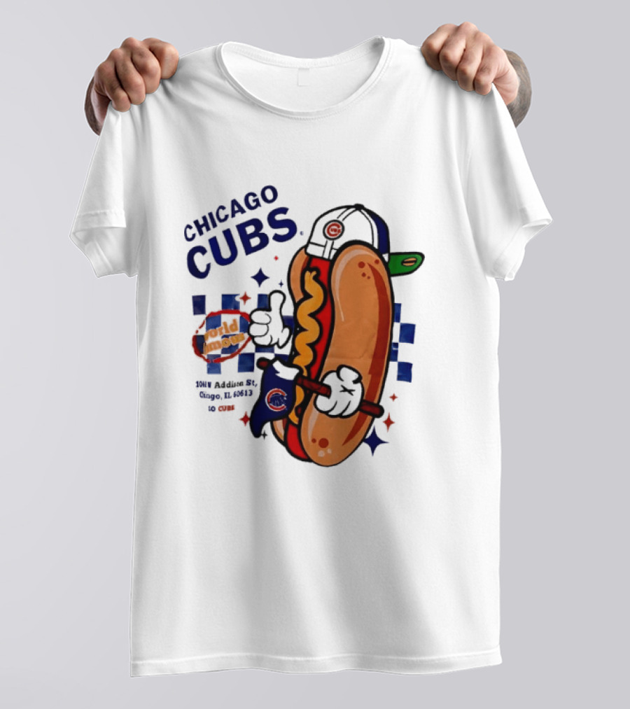 Chicago Cubs World Famous 1060 Addison St Hot Dog Wrigley Field Baseball Fan T-Shirt