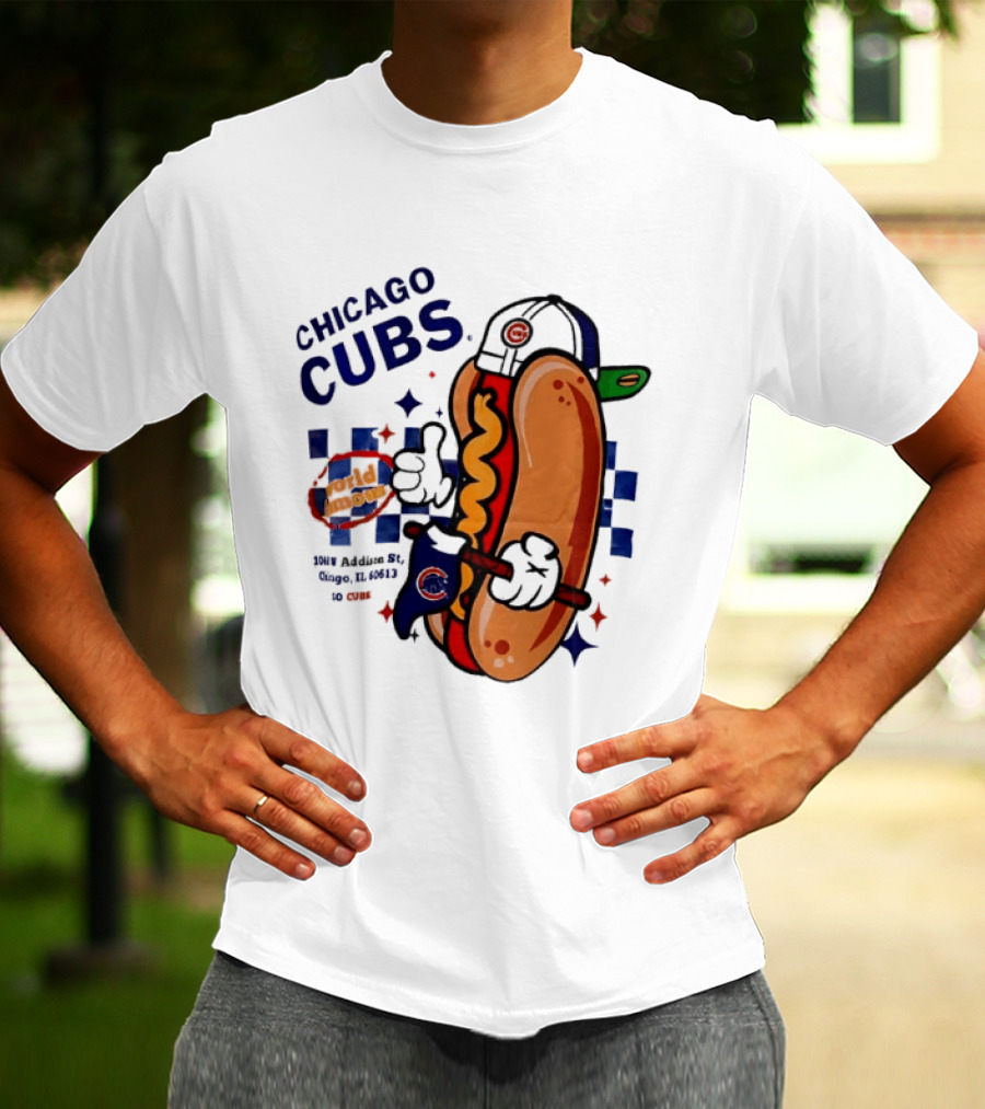 Chicago Cubs World Famous 1060 Addison St Hot Dog Wrigley Field Baseball Fan T-Shirt