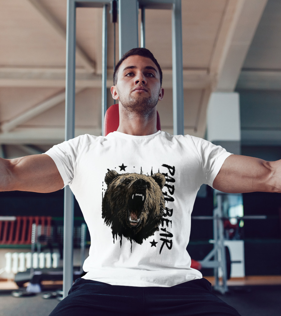 Papa Bear Distressed Flag Bold Grizzly Roar Father's Day T-Shirt
