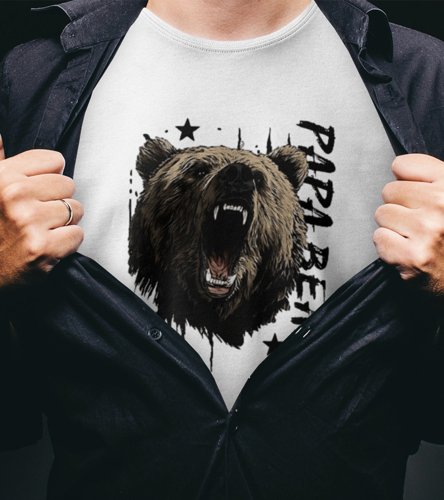 Papa Bear Distressed Flag Bold Grizzly Roar Father's Day T-Shirt