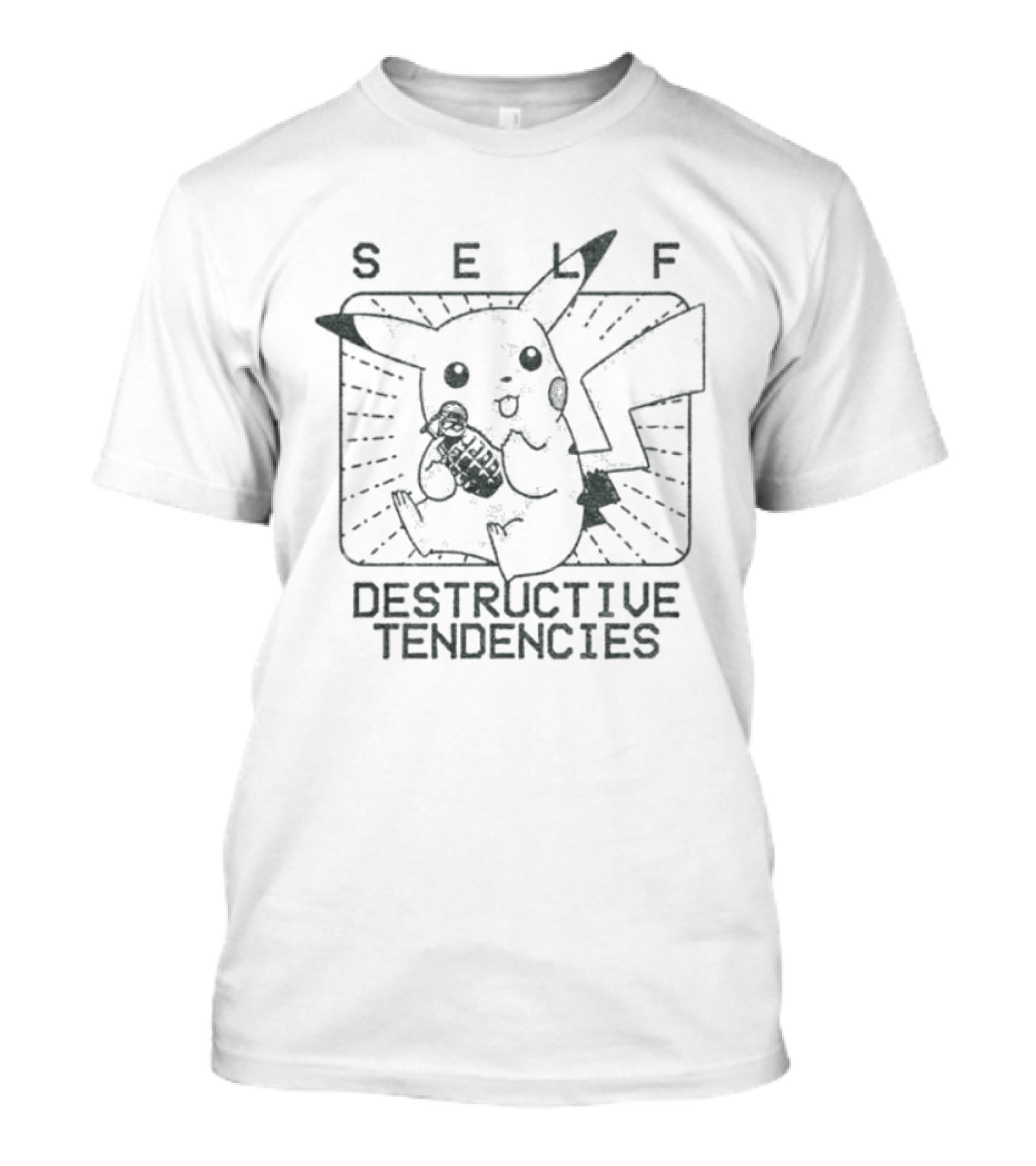 Pikachu Self Destructive Tendencies Featuring Iconic Electric Mouse Image T-Shirt