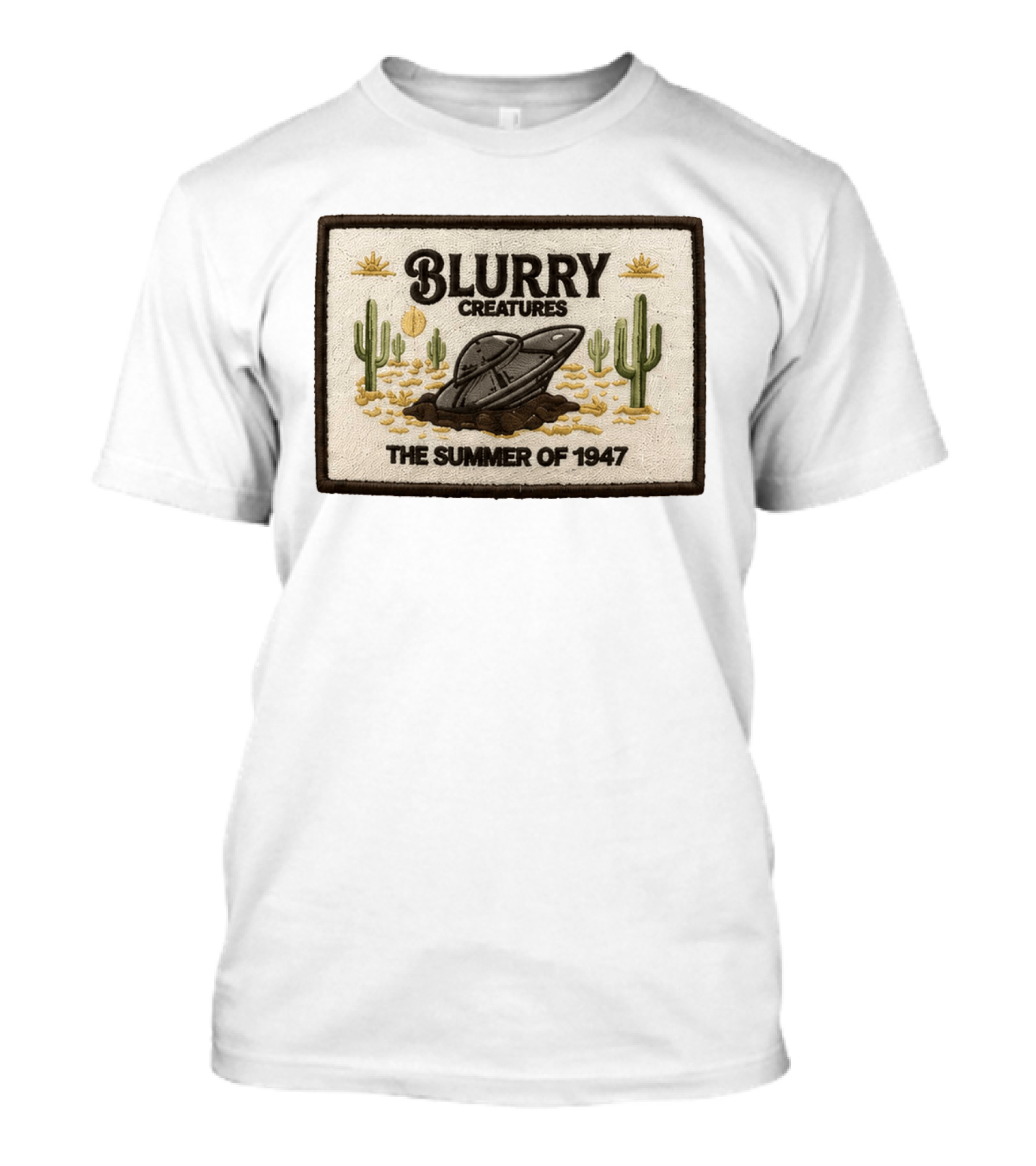Blurry Creatures UFO Summer 1947 Desert Landscape Cactus Scene T-Shirt