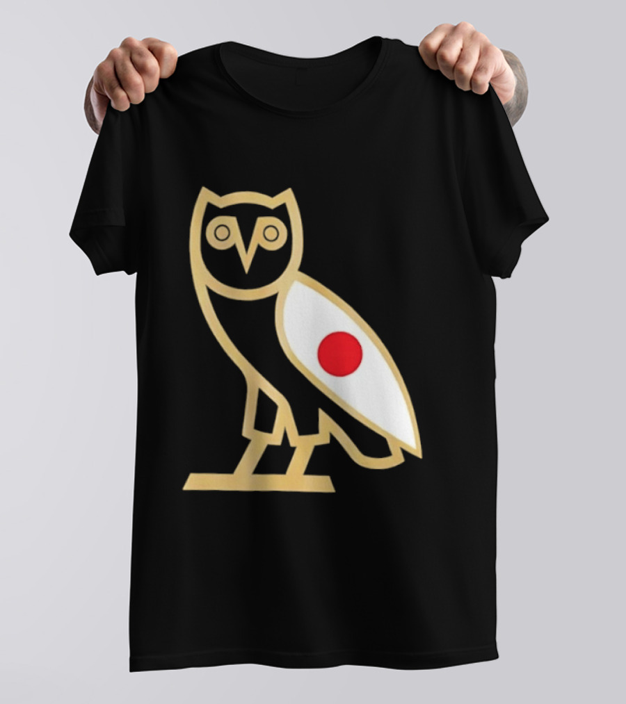 OVO Owl Japan Flag Icon Gold Outline And Red Circle Motif T-Shirt